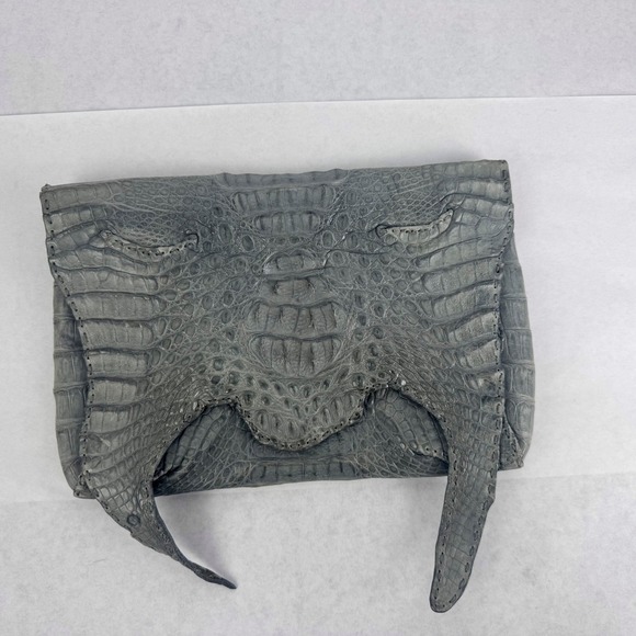 Janelle Ford Handbags - Janelle Ford Gray Croc Skin Envelope Clutch Bag Whipstitch Detail Handcrafted